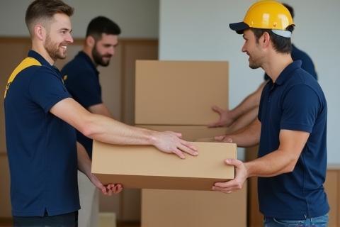 Équipe déménageurs travaillant en coordonné